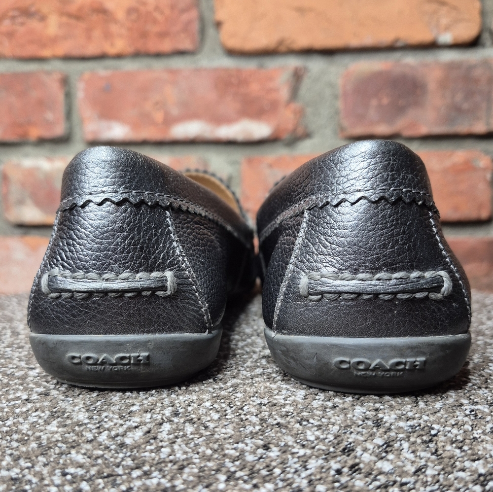 Coach Odette Metallic Pebbled Leather Loafers Size 7.5B Gunmetal Driving Shoes - Picture 8 of 11